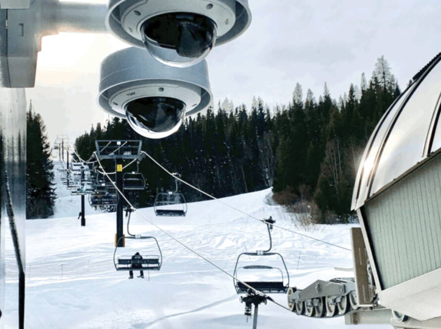 Closeup of security cameras on Gondola lift