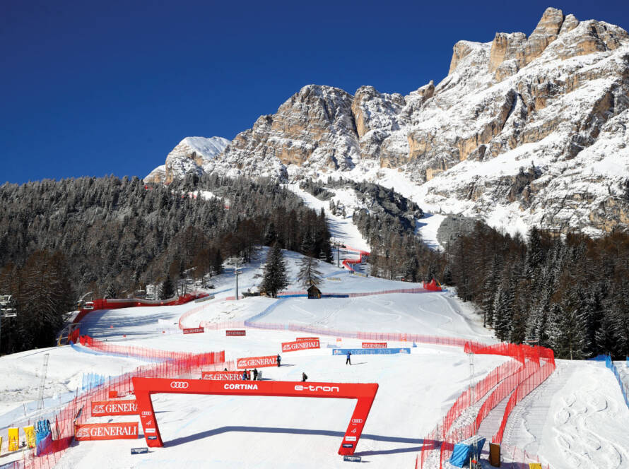 A full set up of LISKI Safety nets and pads at the AUDI FIS World Cup in Cortina, Italy.