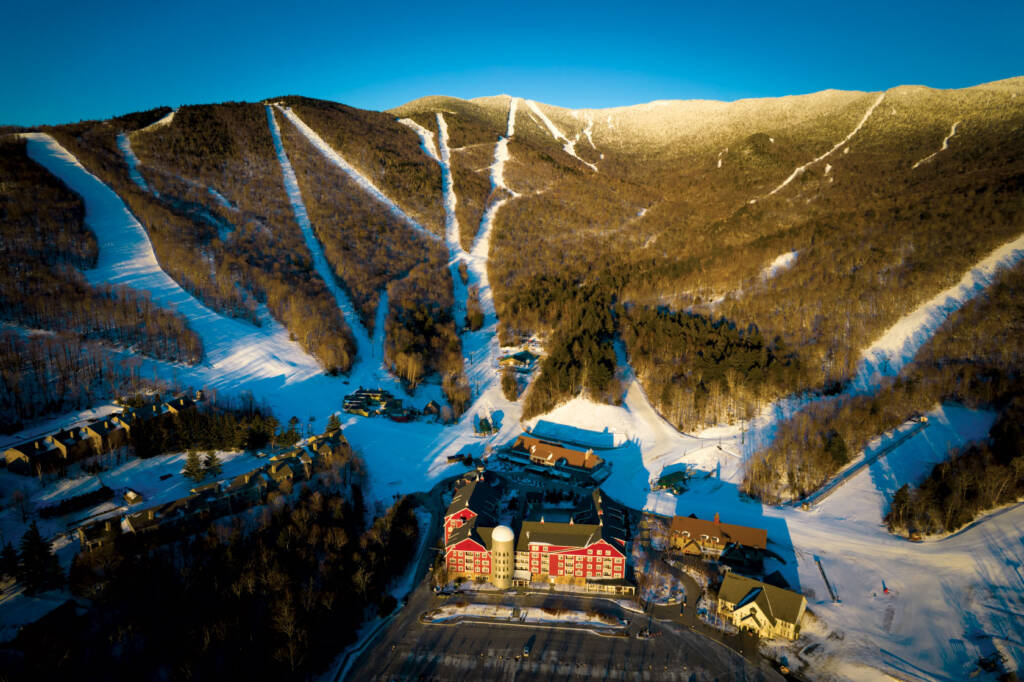 Aerial view of lodge and runs
