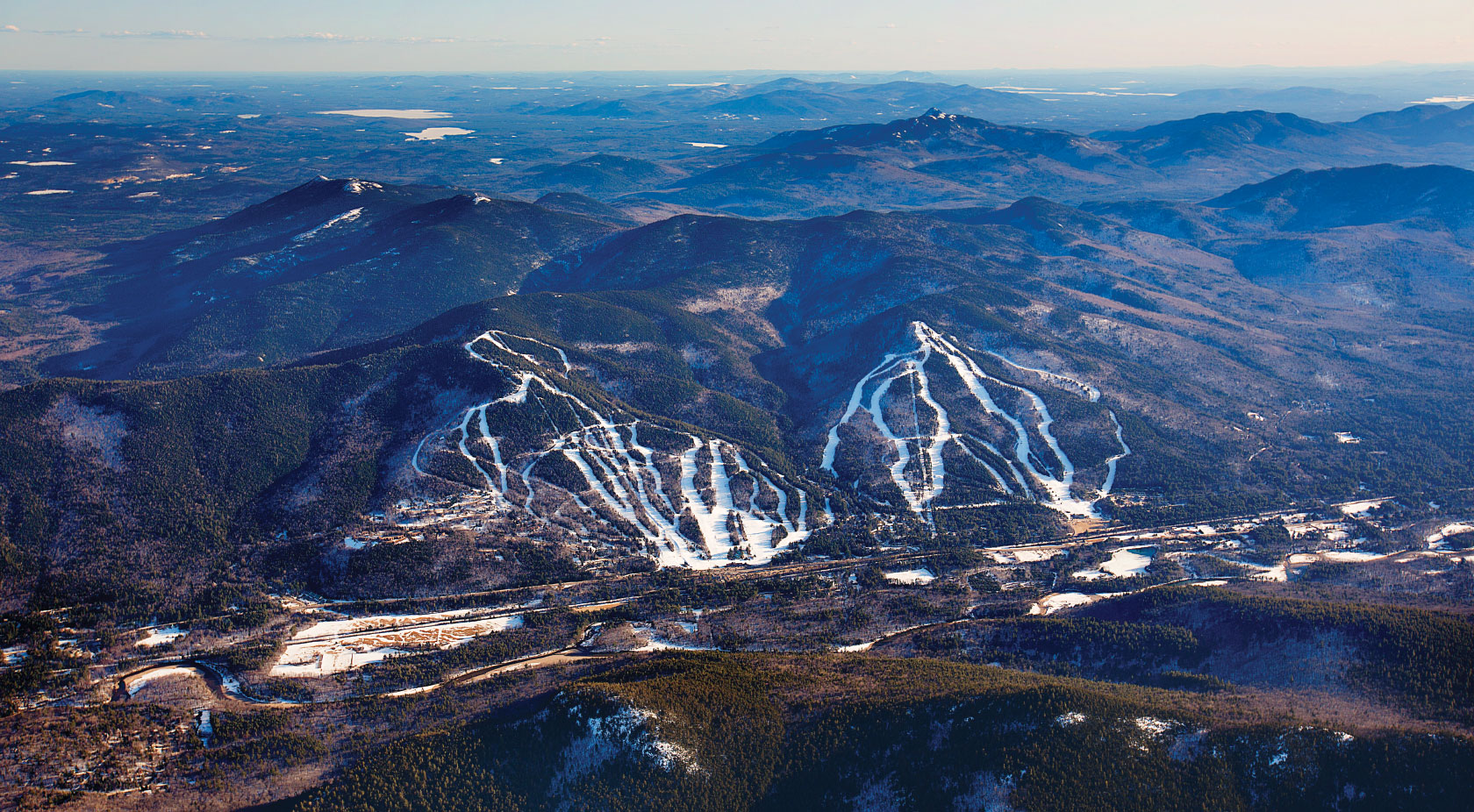 Aerial view of Attitash Mountain ski runs