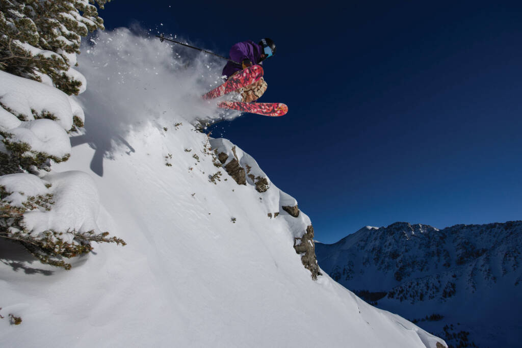 Skier jumping through the air