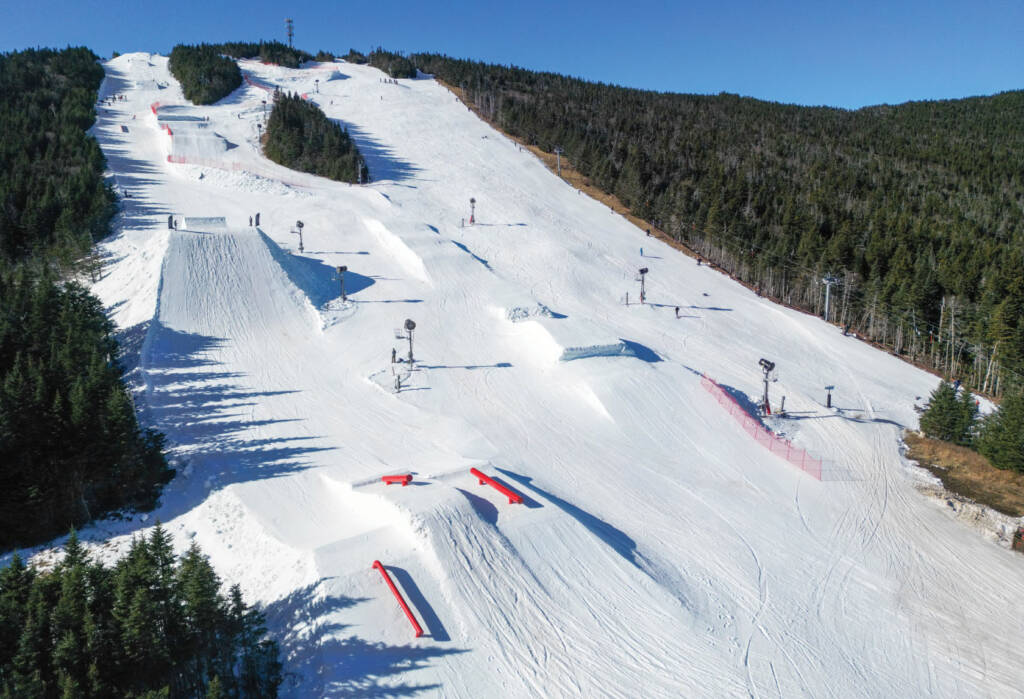 Aerial view of terrain park and runs