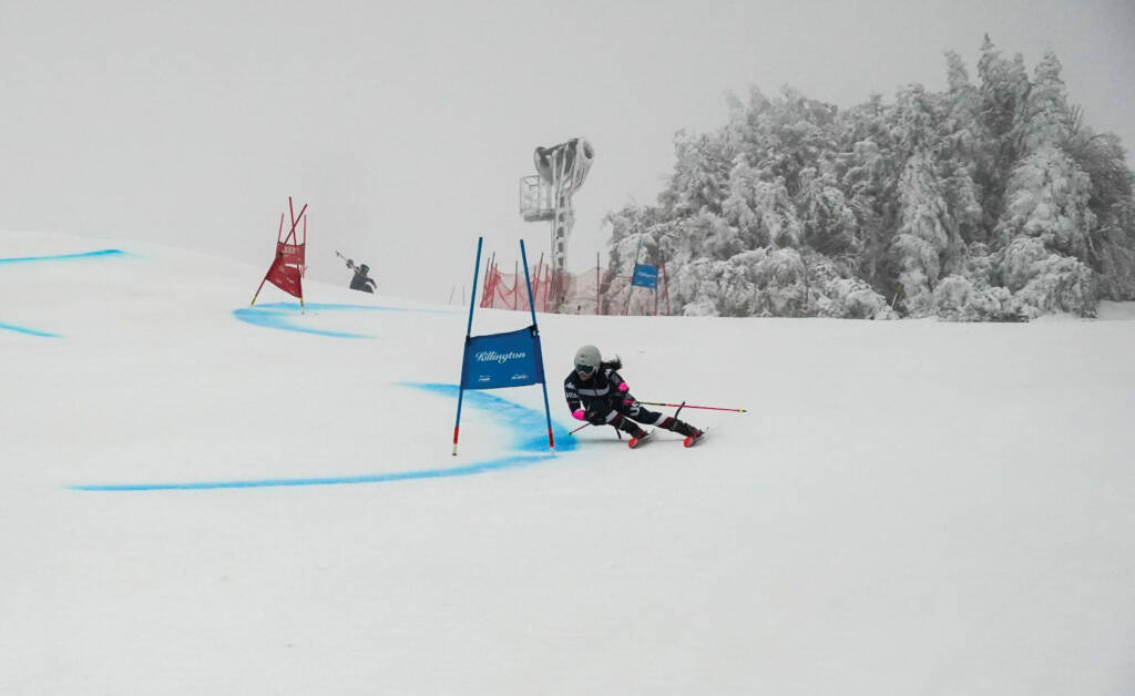 Skier racing down run