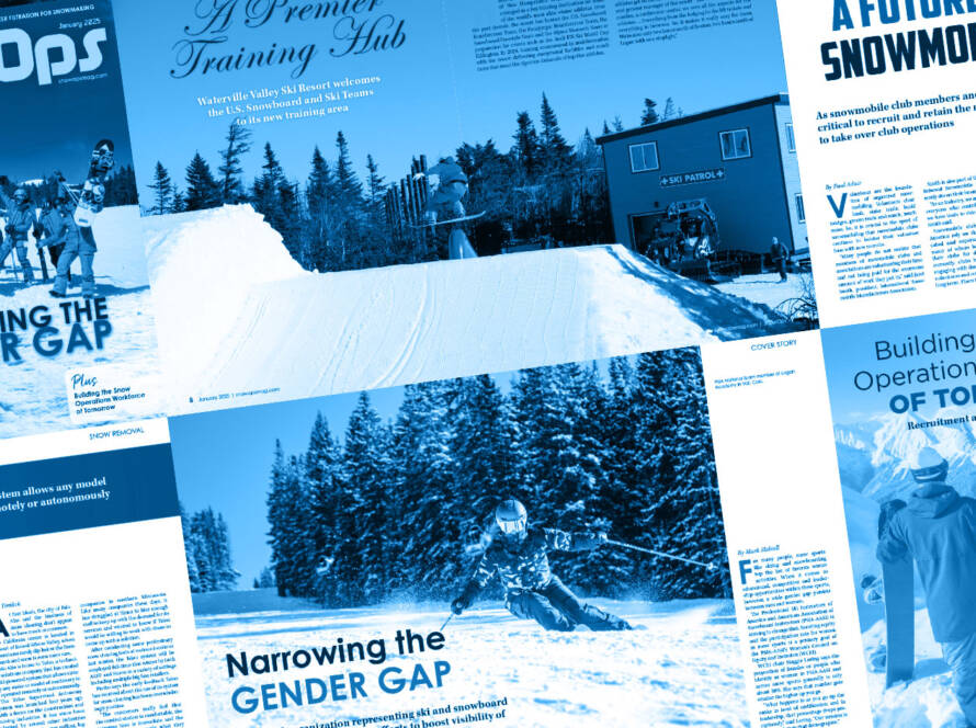 Various pages from the latest issue of SnowOps Magazine